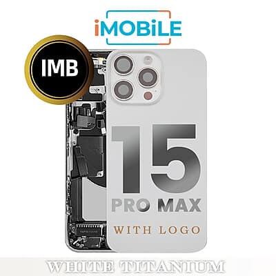 iPhone 15 Pro Max Compatible Back Housing With Small Parts [IMB] [White Titanium]