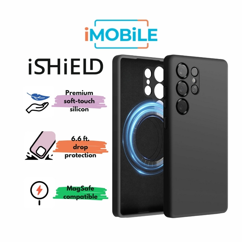 iShield [MagSafe] Liquid Silicon Snap Case, Samsung s25 Ultra [Black]