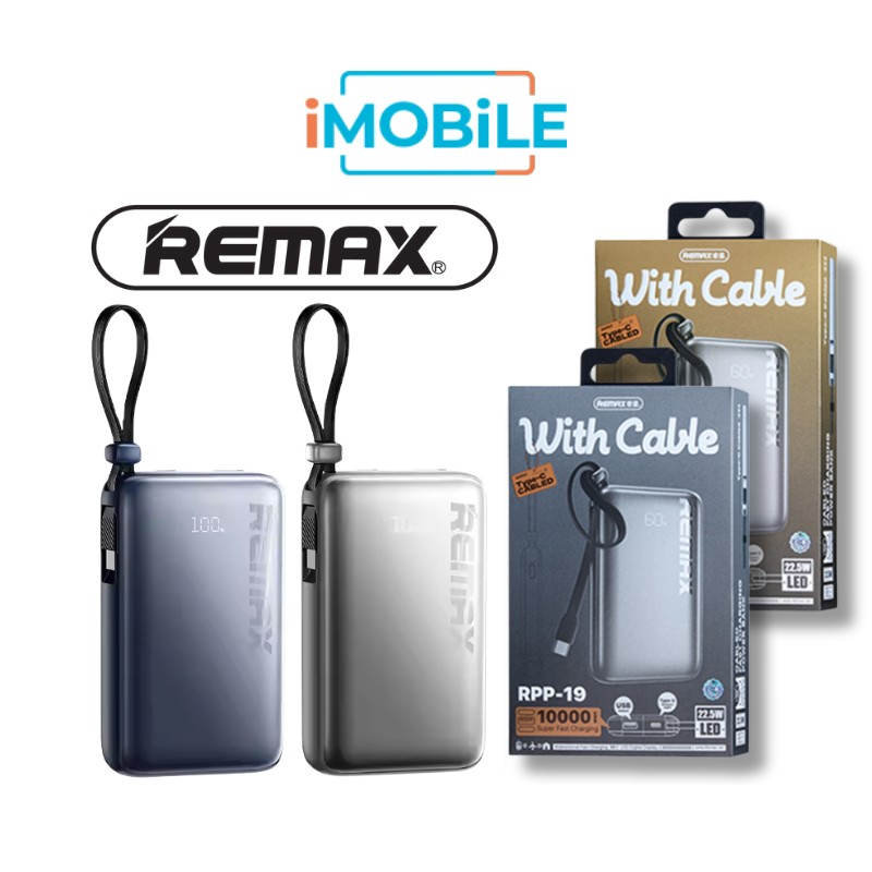 REMAX With-Cable Series 22.5W Power Bank [RPP-19] [10K mAh] [2 Ports +Type-C Cable]