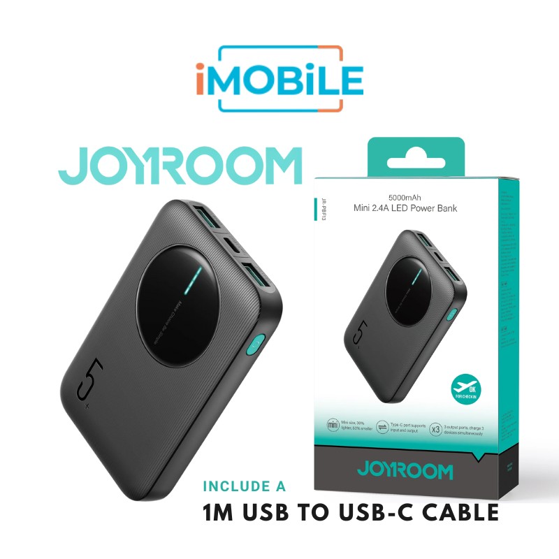 JoyRoom 2.4A Power Bank with 1m USB-C Cable [JR-PBF13] [5K mAh] [3 Ports]