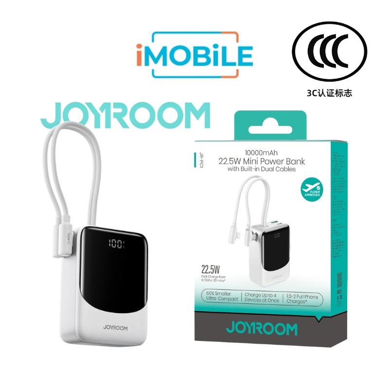 JoyRoom JR-PC1 22.5W Mini Power Bank [10K mAh] [2 Port + Lightning & USB-C Cables]