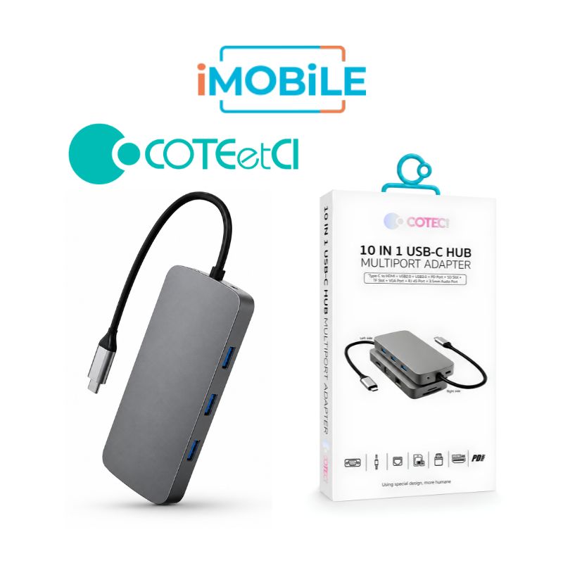 COTECi 16012 USB-C Ten-in-One USB HUB [USB-C to 10 Ports, SD/USB-A/USB-C/HDMI]