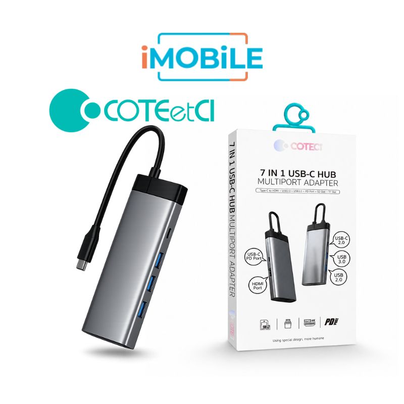 COTECi 16011 USB-C Seven-in-One USB HUB [USB-C to 7 Ports, SD/USB-A/USB-C/HDMI]