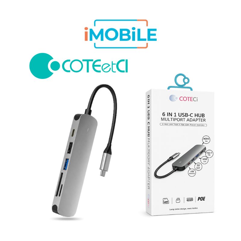 COTECi 16010 USB-C Six-in-One USB HUB [USB-C to 6 Ports, SD/USB-A/USB-C/HDMI]