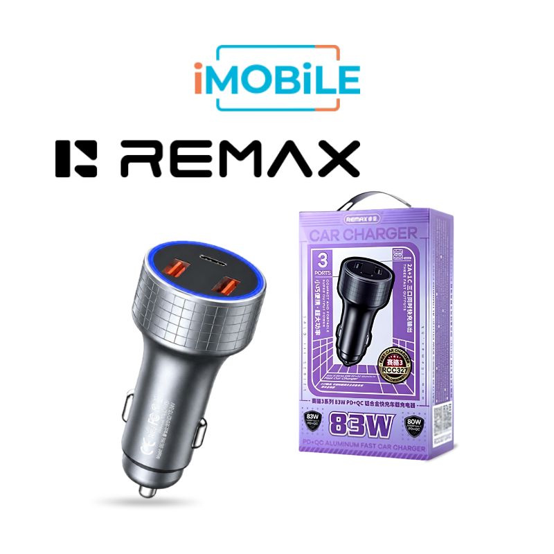 Remax RCC-327 83W QC + PD Car Charger [2 USB-A + 1 USB-C]