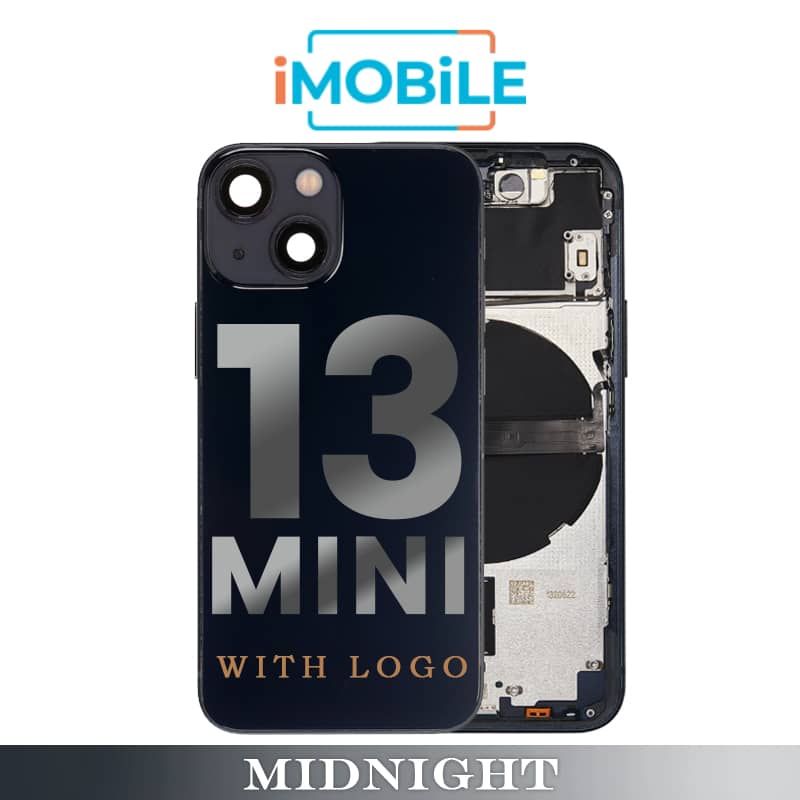 iPhone 13 Mini Compatible Back Housing [with Power and Volume Flex] [A+] [Midnight]