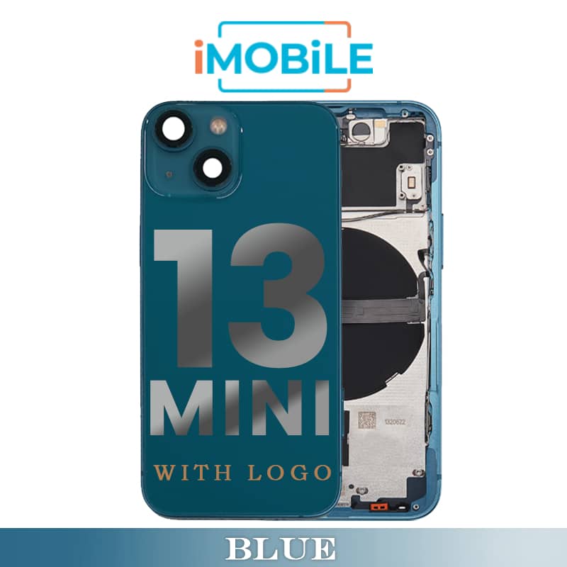 iPhone 13 Mini Compatible Back Housing [with Power and Volume Flex] [A+] [Blue]