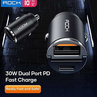 Rock [H18] Dual Ports Car Charger, 30W USB-A (QC) + USB-C (PD)