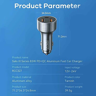 Remax Salo III [RCC-327] 83W QC + PD Car Charger [2 USB + 1 Type-C]