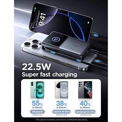 JoyRoom JR-PR1 22.5 with Built-in Retractable Cable Power Bank [1 Port + USB-C Cable]