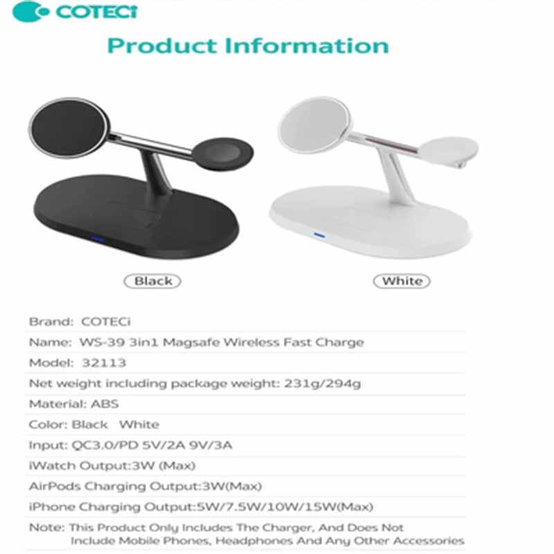 COTECi [WS-39] 3 in 1 Magsafe Wireless Charger, 23W