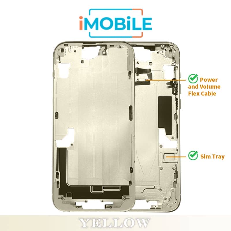 iPhone 15 Plus Compatible Back Housing [with Power and Volume Flex] [A+] [Yellow]
