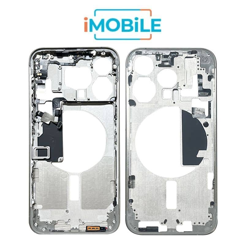 iPhone 15 Pro Compatible Back Housing [with Power and Volume Flex] [A+] [White Titanium]