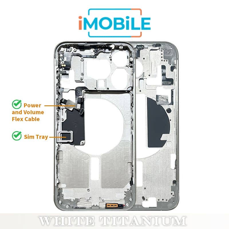 iPhone 15 Pro Compatible Back Housing [with Power and Volume Flex] [A+] [White Titanium]