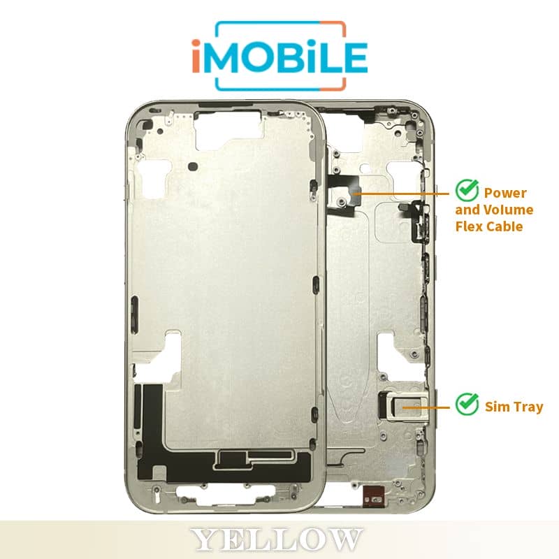 iPhone 15 Compatible Back Housing [with Power and Volume Flex] [A+] [Yellow]