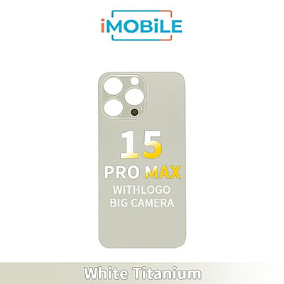 iPhone 15 Pro Max Compatible Back Cover Glass With Big Camera Hole [White Titanium]