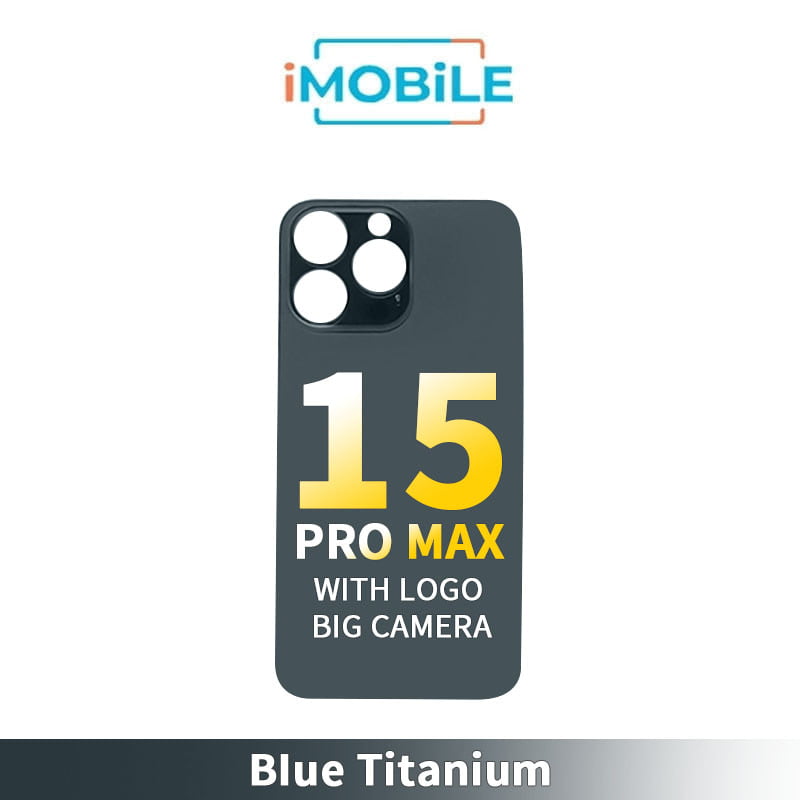 Back Cover Glass With Big Camera Hole Compatible for iPhone 15 Pro Max [Blue Titanium]