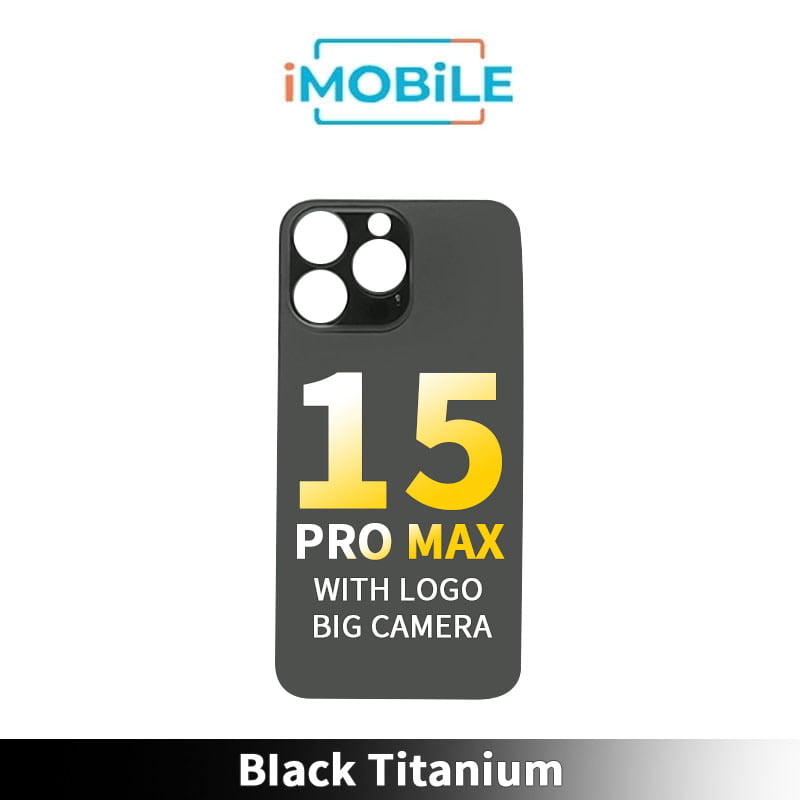 Back Cover Glass With Big Camera Hole Compatible for iPhone 15 Pro Max [Black Titanium]