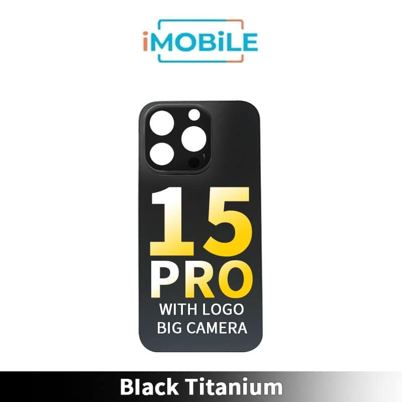 Back Cover Glass With Big Camera Hole Compatible for iPhone 15 Pro [Black Titanium]