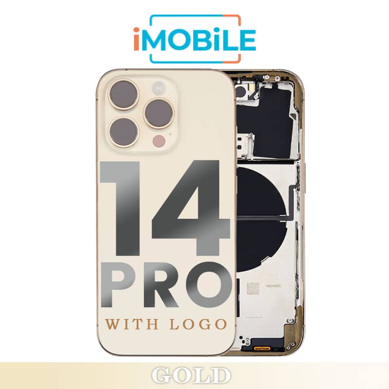 iPhone 14 Pro Compatible Back Housing [with Power and Volume Flex] [A+] [Gold]