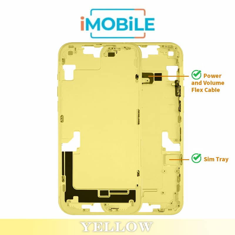 iPhone 14 Plus Compatible Back Housing [with Power and Volume Flex] [A+] [Yellow]