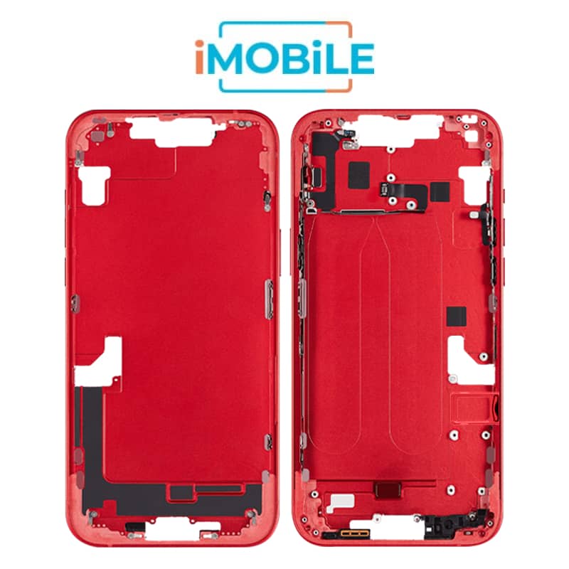 iPhone 14 Plus Compatible Back Housing [with Power and Volume Flex] [A+] [Red]
