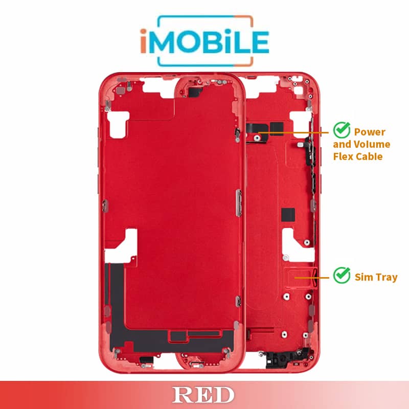 iPhone 14 Plus Compatible Back Housing [with Power and Volume Flex] [A+] [Red]