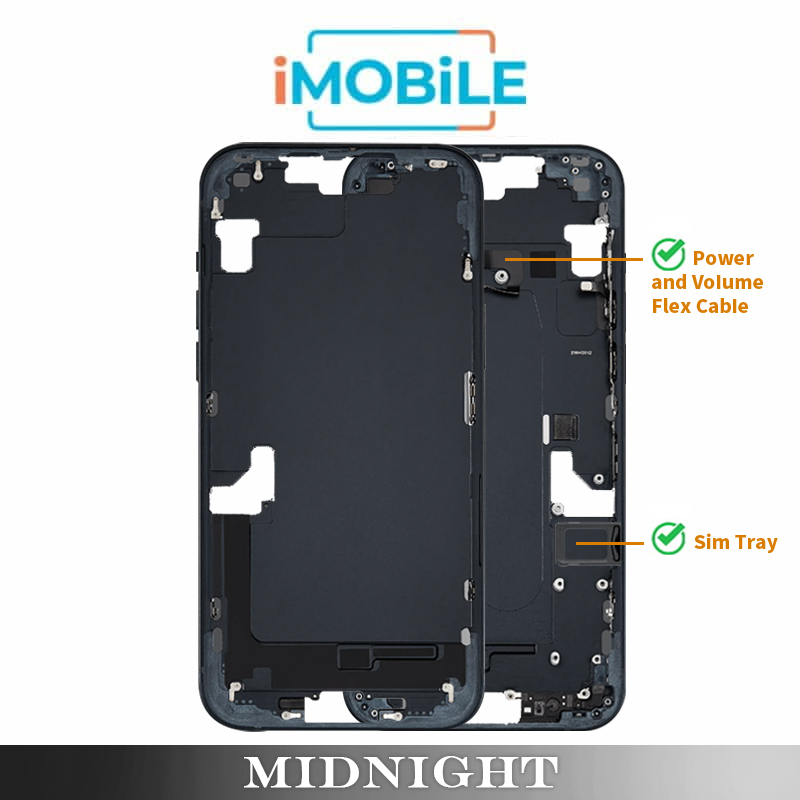 iPhone 14 Plus Compatible Back Housing [with Power and Volume Flex] [A+] [Midnight]
