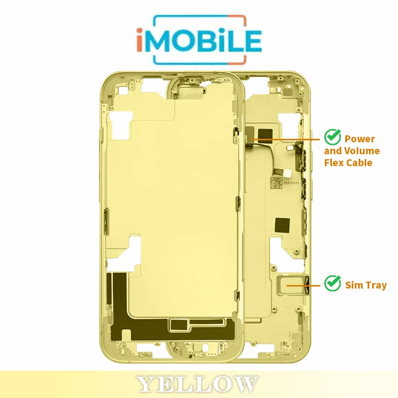 iPhone 14 Compatible Back Housing [with Power and Volume Flex] [A+] [Yellow]