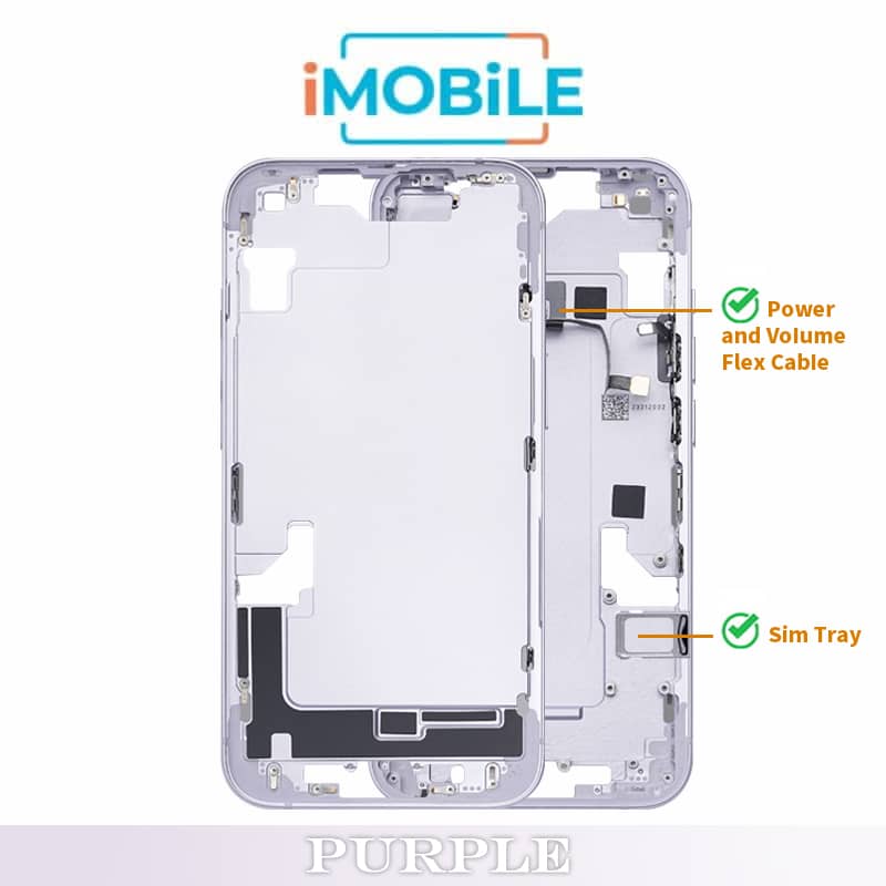 iPhone 14 Compatible Back Housing [with Power and Volume Flex] [A+] [Purple]