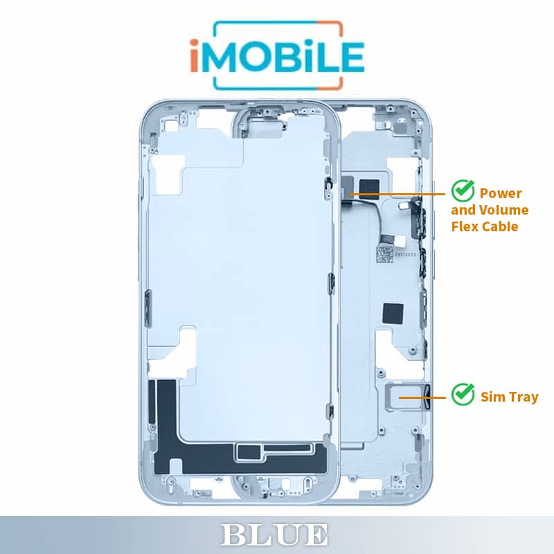 iPhone 14 Compatible Back Housing [with Power and Volume Flex] [A+] [Blue]