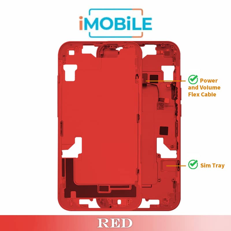 iPhone 14 Compatible Back Housing [with Power and Volume Flex] [A+] [Red]
