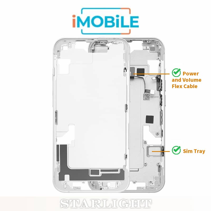 iPhone 14 Compatible Back Housing [with Power and Volume Flex] [A+] [Starlight]