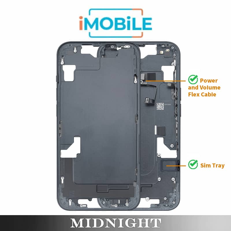 iPhone 14 Compatible Back Housing [with Power and Volume Flex] [A+] [Midnight]