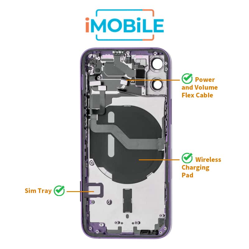 iPhone 12 Mini Compatible Back Housing [with Power and Volume Flex] [A+] [Purple]