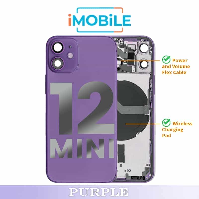 iPhone 12 Mini Compatible Back Housing [with Power and Volume Flex] [A+] [Purple]