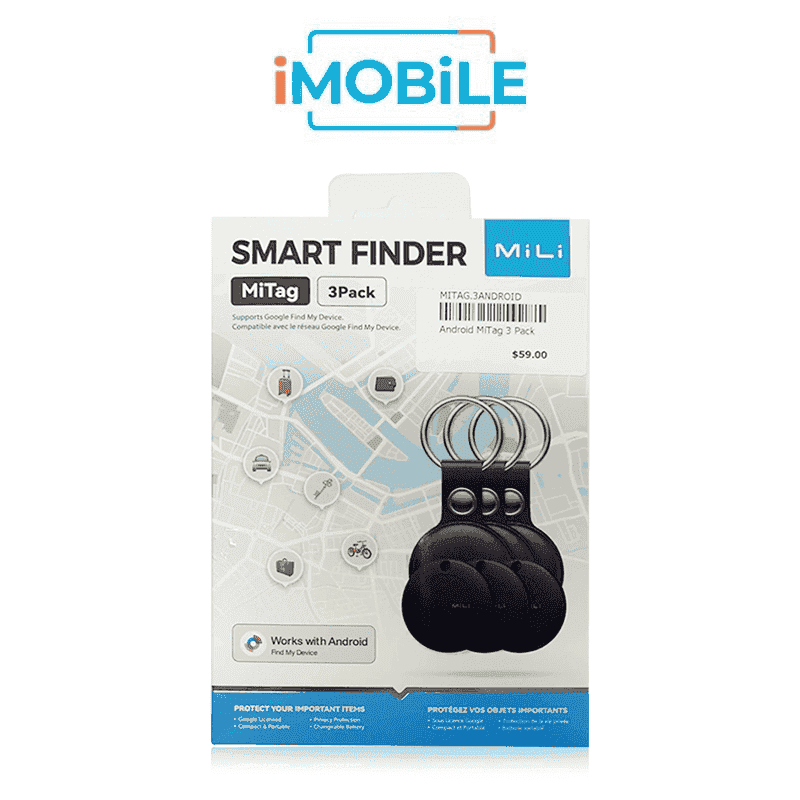 MiLi MiTag Tracker With Case Key Ring For Android (3 in One Pack) [Black]