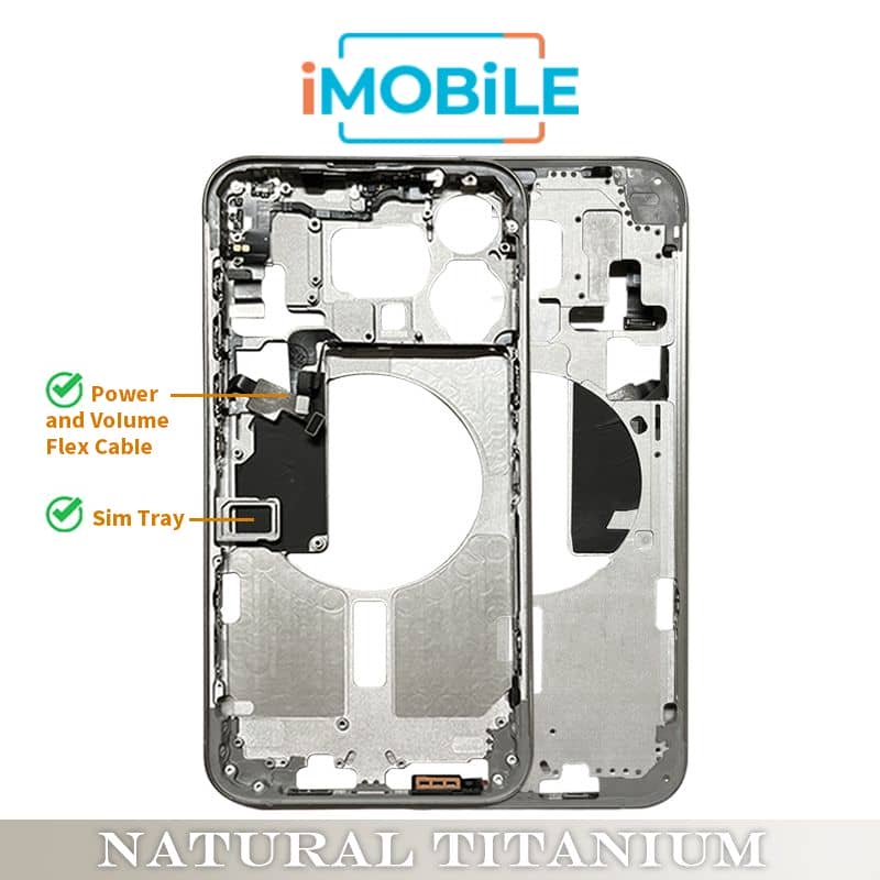 iPhone 15 Pro Max Compatible Back Housing [with Power and Volume Flex] [A+] [Natural Titanium]
