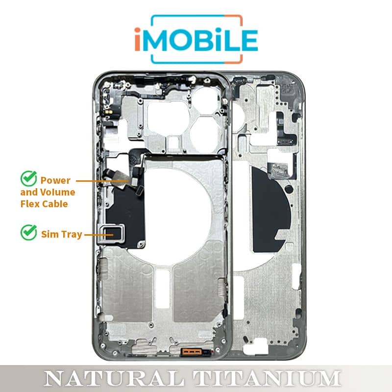 iPhone 15 Pro Compatible Back Housing [with Power and Volume Flex] [A+] [Natural Titanium]
