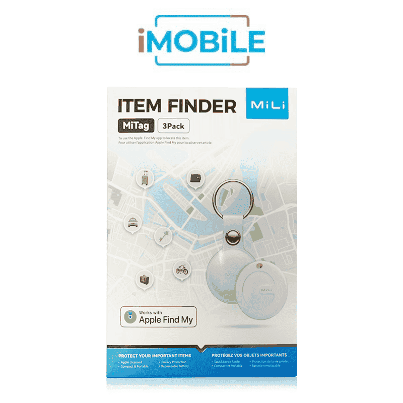 MiLi MiTag Tracker With Case Key Ring For Apple (3 in One Pack) [White]