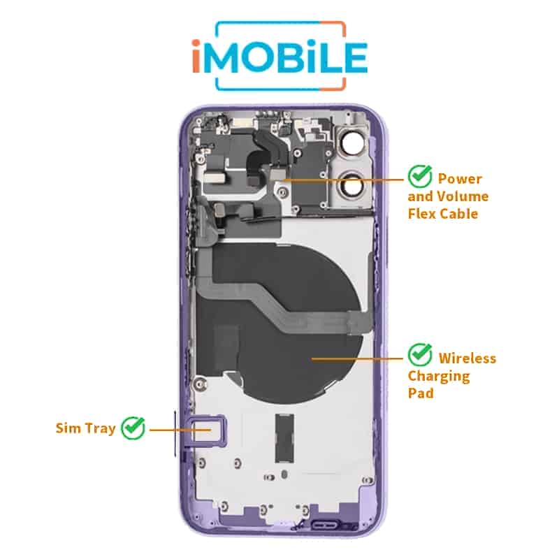 iPhone 12 Compatible Back Housing [with Power and Volume Flex] [A+] [Purple]