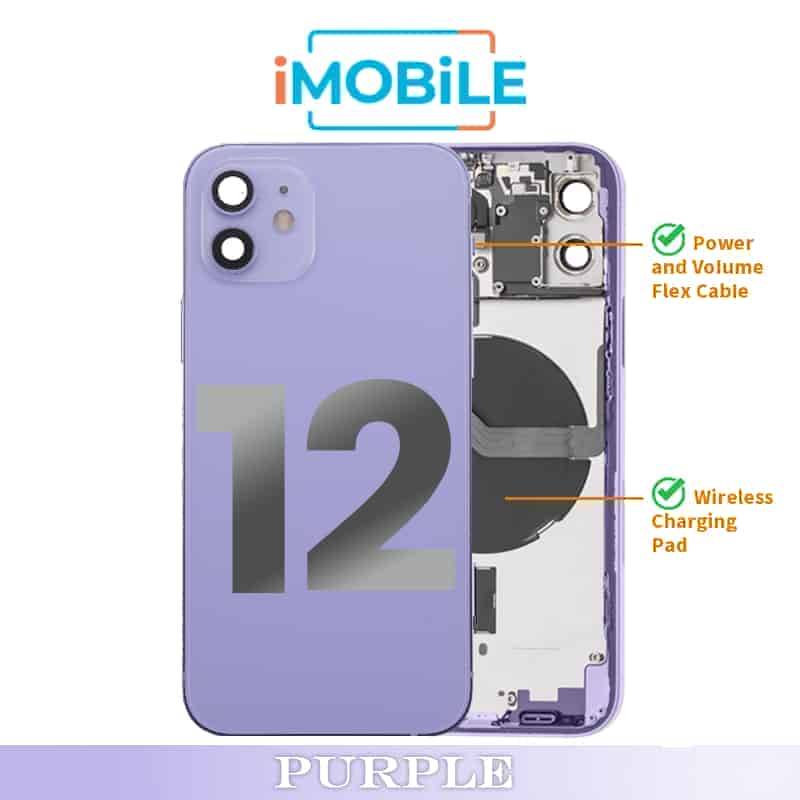 iPhone 12 Compatible Back Housing [with Power and Volume Flex] [A+] [Purple]