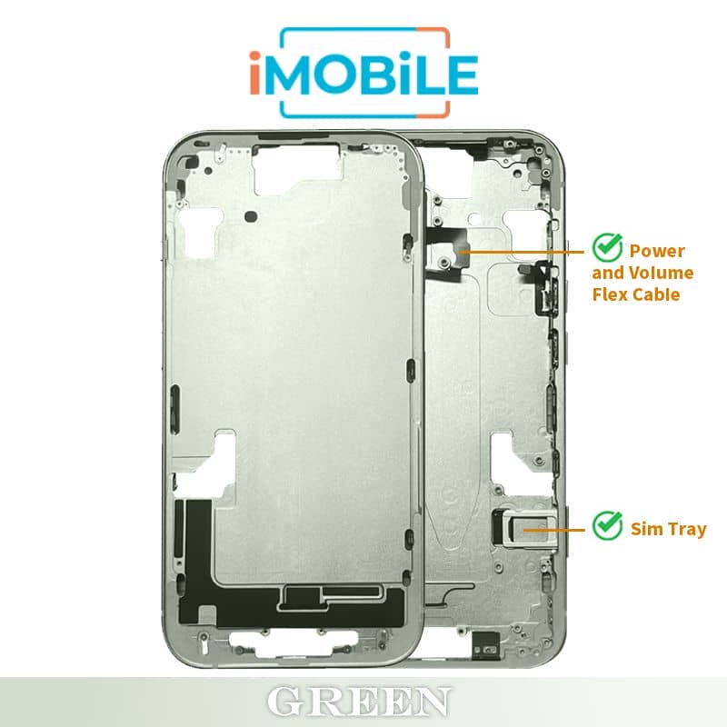 iPhone 15 Compatible Back Housing [with Power and Volume Flex] [A+] [Green]