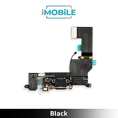iPhone SE Compatible Charging Port With Flex Cable, Headphone Jack And Microphone [Black]