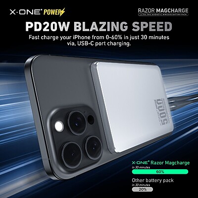 X.One Razor MagSafe Magnetic Wireless Charging Power Bank [5000 mAh] [1 Ports + Wireless MagSafe]