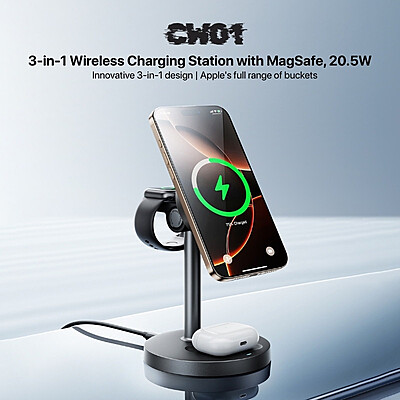 Remax [CW-01] 3-in-1 Wireless Charging Station with MagSafe, 20.5W