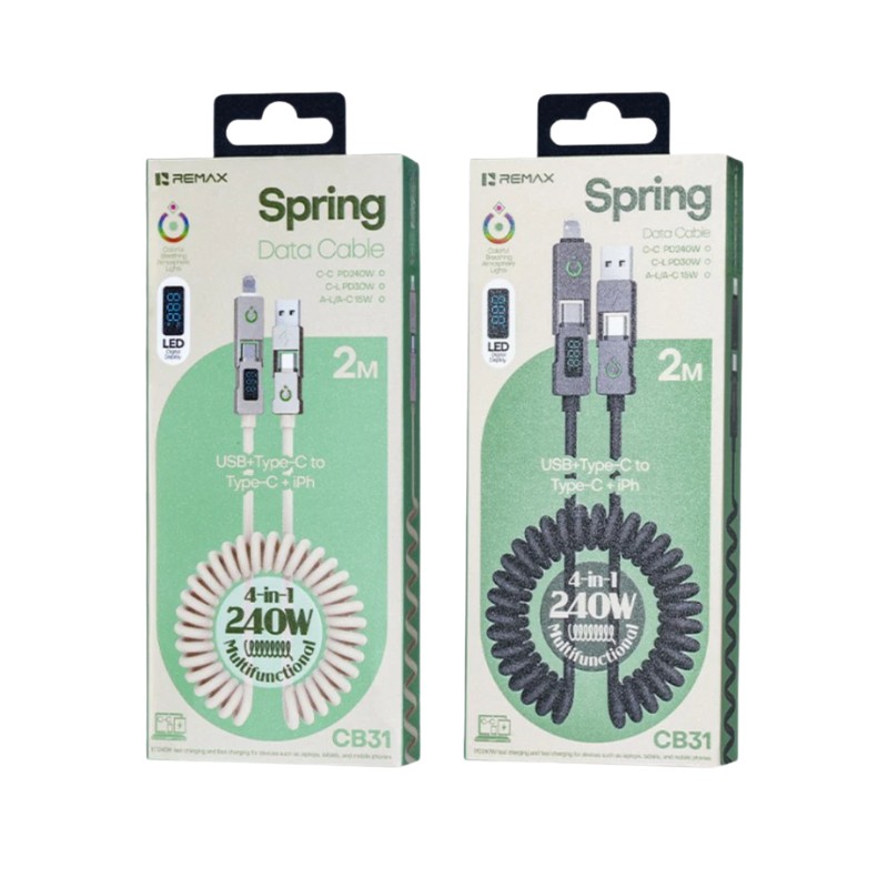 Remax CB31 4-in-1 Multifunctional Zinc Alloy Fast Charging Cable A+C to C+L with Digital Display