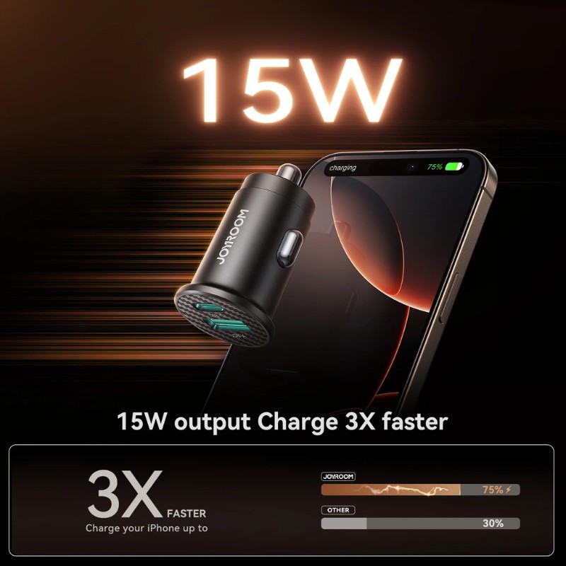 JoyRoom JR-CCN16 Mini 15W QC + PD Car Charger [USB-A + USB-C]