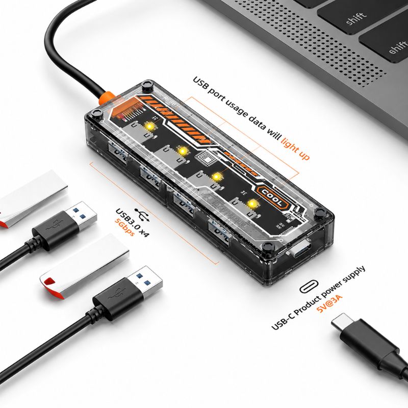 COTECi 16021 USB-C Five-in-One USB HUB [USB-C to 5 Ports]