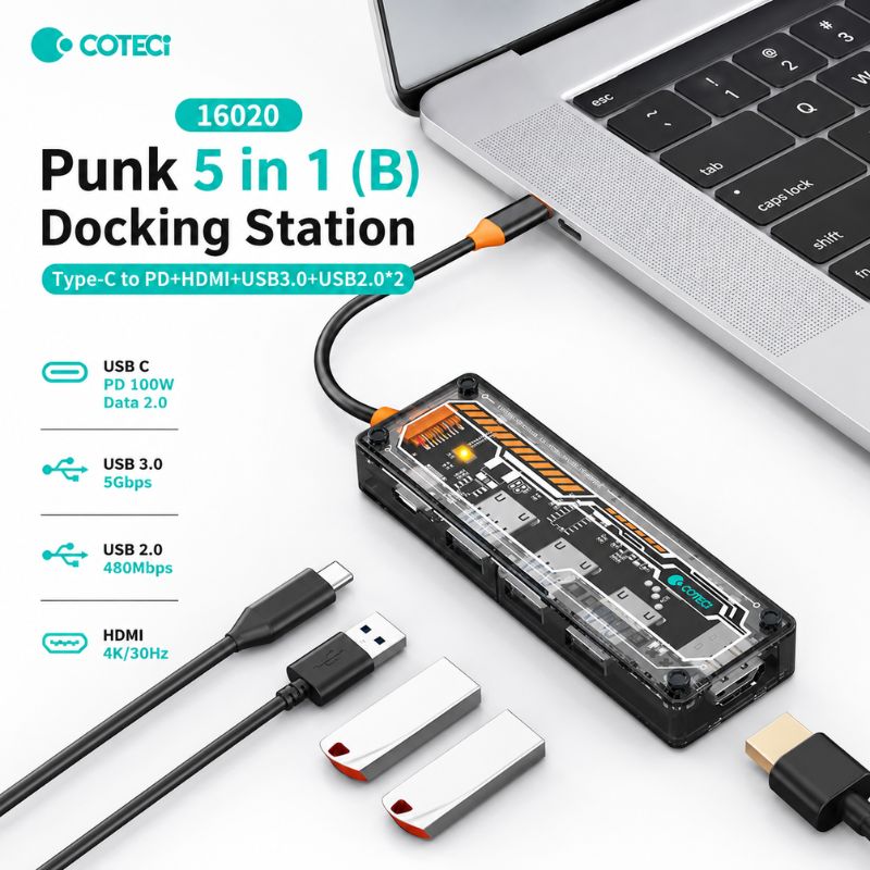 COTECi 16020 USB-C Five-in-One USB HUB [USB-C to 5 Ports, USB-A/USB-C/HDMI]